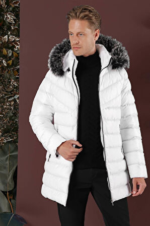 KA 076 Slim Fit Beyaz Spor Kaban