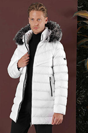 KA 076 Slim Fit Beyaz Spor Kaban