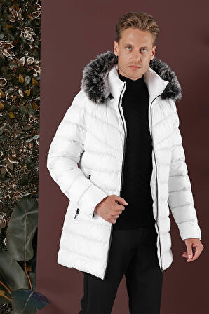 KA 076 Slim Fit Beyaz Spor Kaban