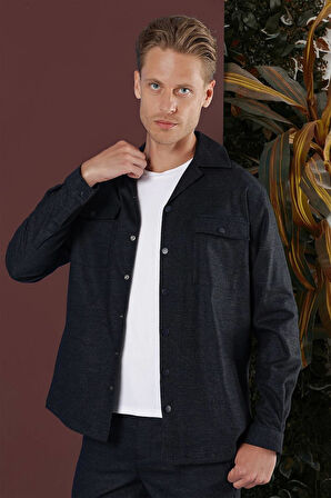 G 1560 Slim Fit Lacivert Klasik Gömlek