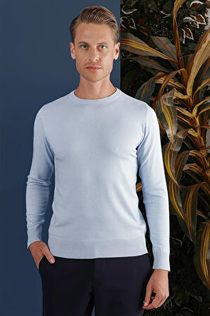 TR 858 Slim Fit Mavi Klasik Triko