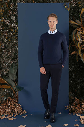 TR 858 Slim Fit Lacivert Klasik Triko