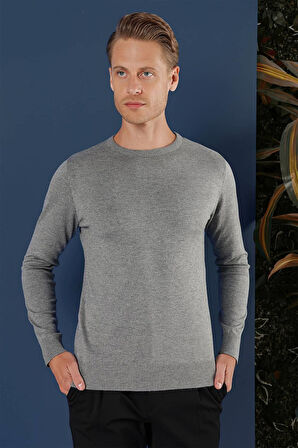TR 858 Slim Fit Gri Klasik Triko