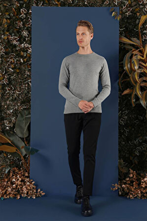 TR 858 Slim Fit Gri Klasik Triko