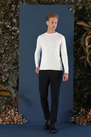 TR 858 Slim Fit Ekru Klasik Triko