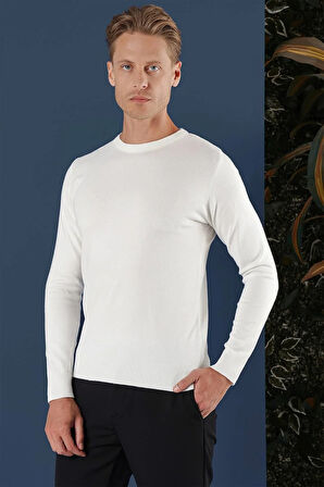 TR 858 Slim Fit Ekru Klasik Triko