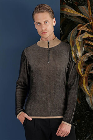 TR 859 Slim Fit Camel Klasik Triko