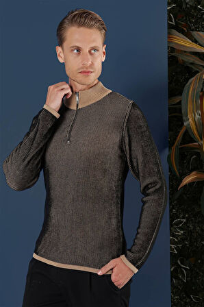 TR 859 Slim Fit Camel Klasik Triko