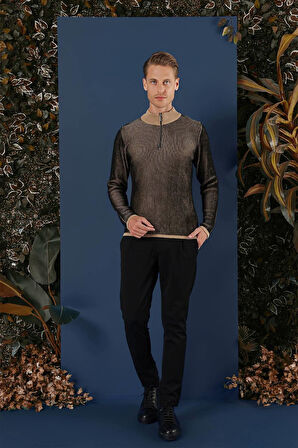 TR 859 Slim Fit Camel Klasik Triko