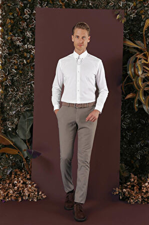 P 1136 Slim Fit Bej Klasik Pantolon