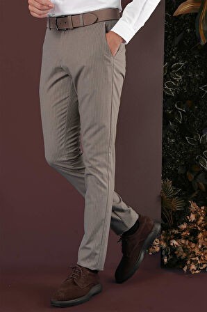P 1136 Slim Fit Bej Klasik Pantolon