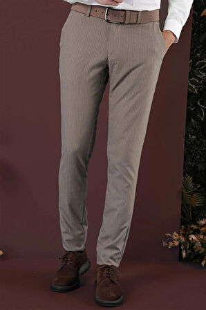 P 1136 Slim Fit Bej Klasik Pantolon