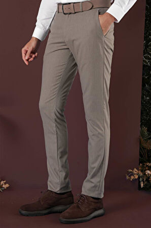 P 1136 Slim Fit Bej Klasik Pantolon