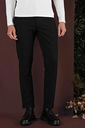 Slim Fit Yan Cepli Dokulu Esnek Casual Siyah Pantolon P 1139