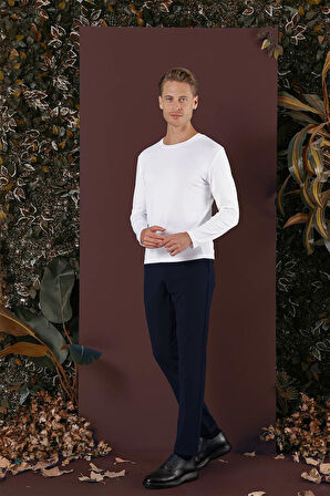 Slim Fit Yan Cepli Dokulu Esnek Casual Lacivert Pantolon P 1139