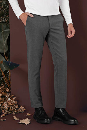 Slim Fit Yan Cepli Dokulu Esnek Casual Antrasit Pantolon P 1139