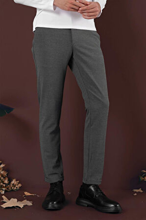 Slim Fit Yan Cepli Dokulu Esnek Casual Antrasit Pantolon P 1139