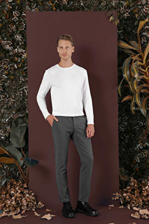 Slim Fit Yan Cepli Dokulu Esnek Casual Antrasit Pantolon P 1139