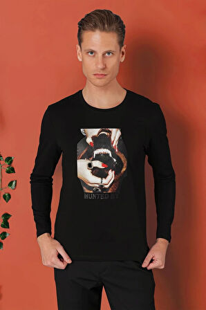 Ts 867 Slim Fit Baskılı Bisiklet Yaka Esnek Pamuk Siyah Tişört