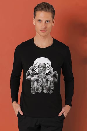 Ts 869 Slim Fit Baskılı Bisiklet Yaka Esnek Pamuk Siyah Tişört