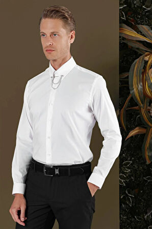 GK 703 Slim Fit Beyaz Klasik Gömlek