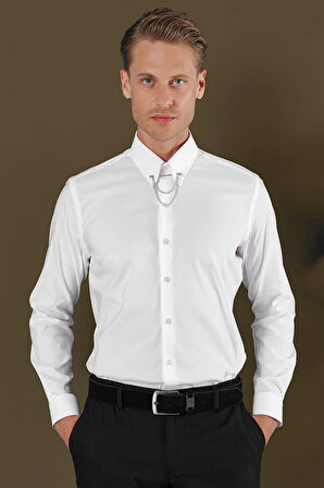 GK 703 Slim Fit Beyaz Klasik Gömlek