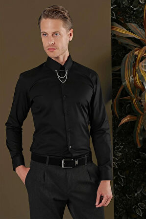 GK 704 Slim Fit Siyah Klasik Gömlek