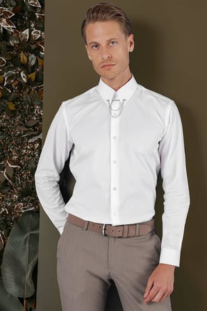 GK 704 Slim Fit Beyaz Klasik Gömlek