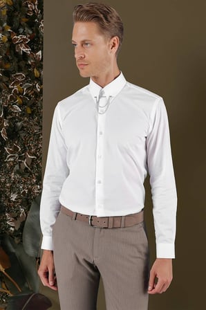 GK 704 Slim Fit Beyaz Klasik Gömlek