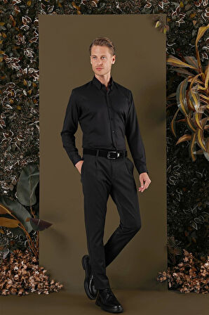 GK 706 Slim Fit Siyah Klasik Gömlek