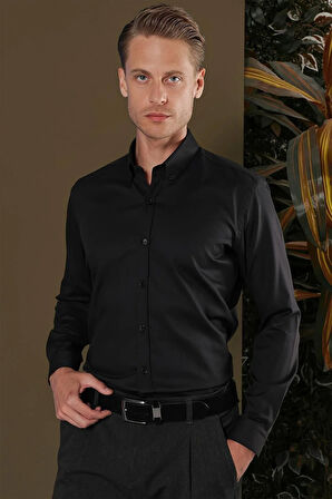 GK 706 Slim Fit Siyah Klasik Gömlek