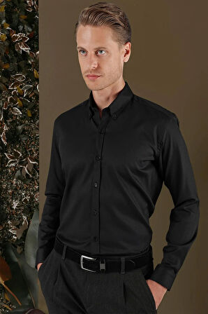 GK 706 Slim Fit Siyah Klasik Gömlek