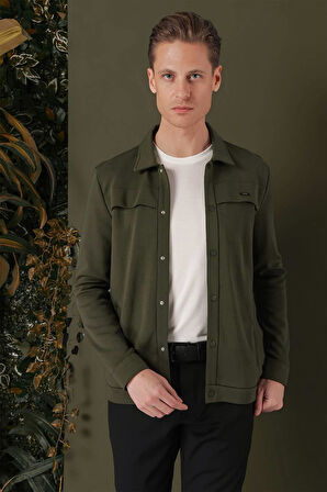 G 1562 Slim Fit Haki Klasik Gömlek