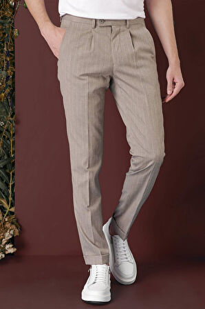 P 1133 Slim Fit Bej Spor Pantolon