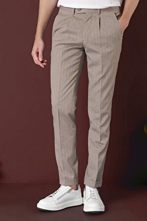 P 1133 Slim Fit Bej Spor Pantolon
