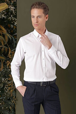 GK 711 Slim Fit Beyaz Klasik Gömlek