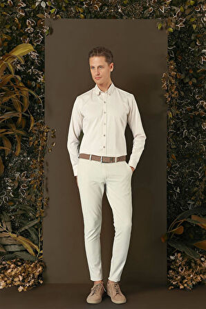 GK 711 Slim Fit Bej Klasik Gömlek