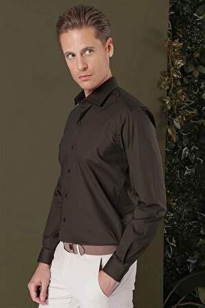 GK 709 Slim Fit Kahve Klasik Gömlek