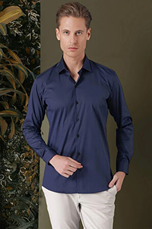 GK 709 Slim Fit Lacivert Klasik Gömlek