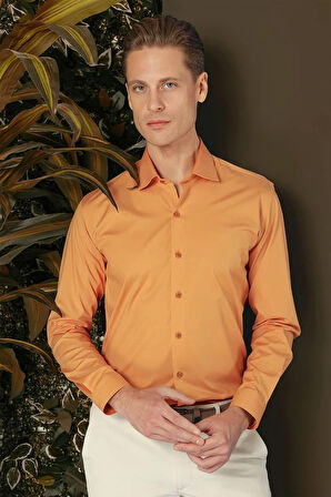 GK 709 Slim Fit Oranj Klasik Gömlek
