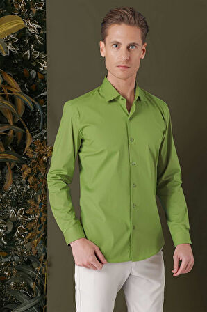 GK 709 Slim Fit Yeşil Klasik Gömlek
