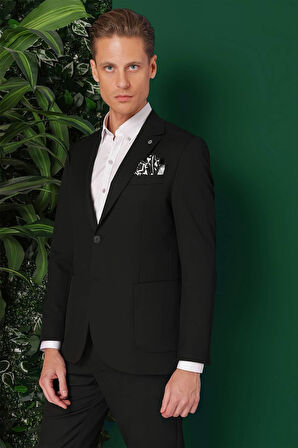 C 664 Comfort Fit Torba Cep Esnek Pamuk Casuel Siyah Ceket