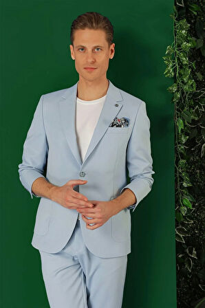 C 664 Comfort Fit Torba Cep Esnek Pamuk Casuel Mavi Ceket