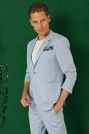 C 664 Comfort Fit Torba Cep Esnek Pamuk Casuel Mavi Ceket