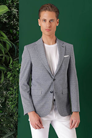 C 665 Comfort Fit Kırçıllı Dokuma Pamuklu Casuel Mavi Ceket