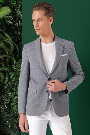 C 665 Comfort Fit Kırçıllı Dokuma Pamuklu Casuel Mavi Ceket