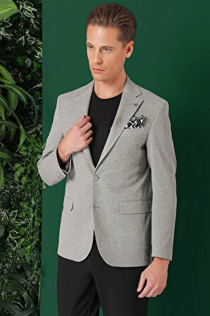 C 665 Comfort Fit Kırçıllı Dokuma Pamuklu Casuel Gri Ceket