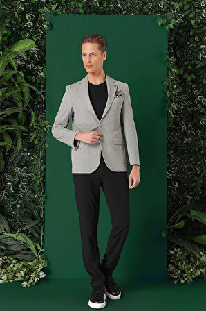 C 665 Comfort Fit Kırçıllı Dokuma Pamuklu Casuel Gri Ceket