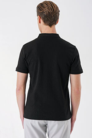Ts 877 Slim Fit Fermuarlı Polo Yaka %100 Pamuk Siyah Tişört