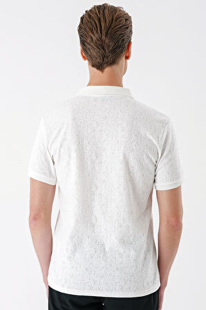 Ts 877 Slim Fit Fermuarlı Polo Yaka %100 Pamuk Ekru Tişört